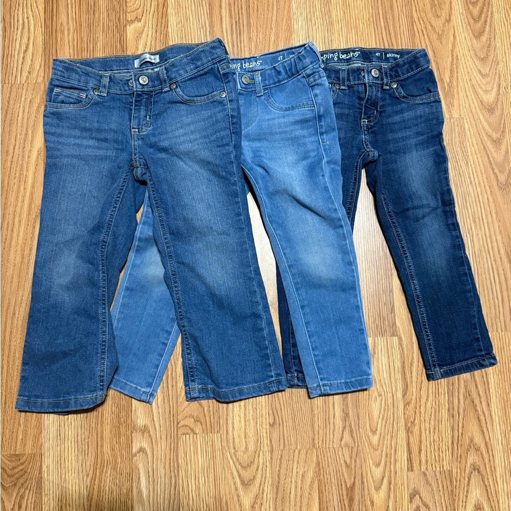 Jumping Beans Girls Jeans Lot 4T Skinny Blue Denim Pants (3) One Damaged